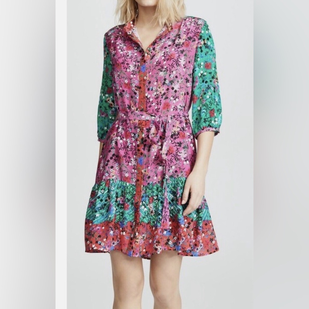 SALONI Red & Green Floral Button-Up Dress
